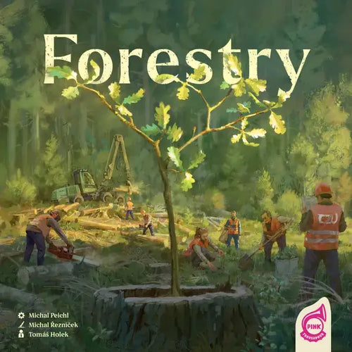 Board game cover titled 'Forestry' with workers in a forest setting.